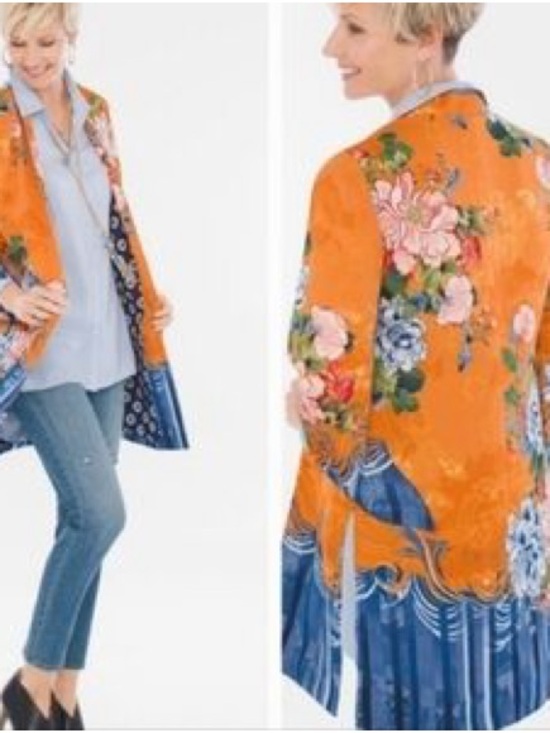 Chico's Tops - Chico’s Drama Printed Orange and Blue Kimono